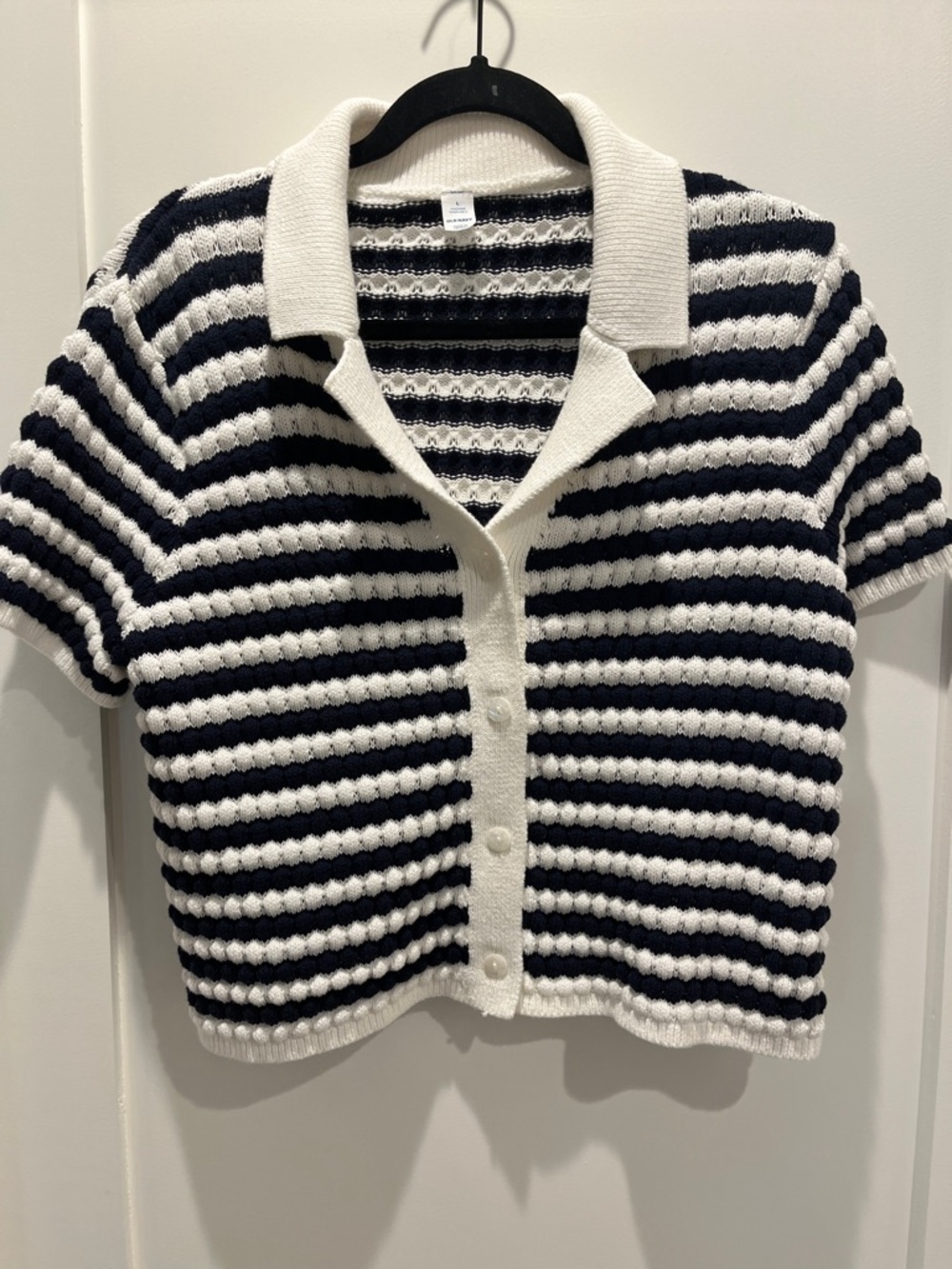 Old Navy Navy & White Striped Button-Front Knit Top